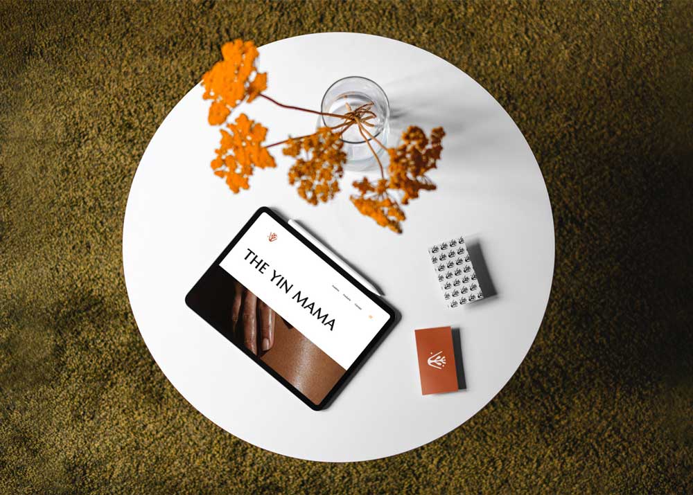 Overhead flat lay of Yin Mama packaging on a table