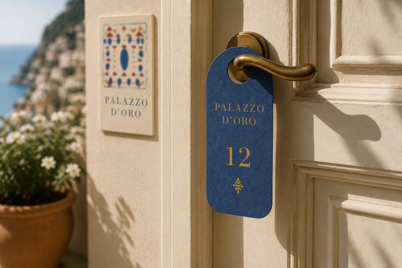 Palazzo D'Oro door hanger in cobalt and gold